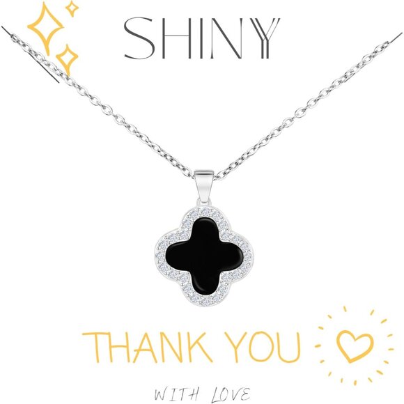 Dual-Sided 18K Gold Plated Clover Necklace with Cubic Zirconia for Women - Picture 2 of 6